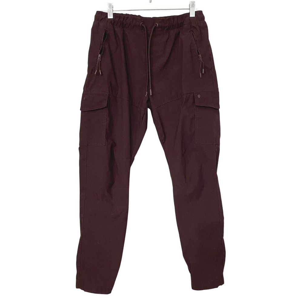 Fried‎ Denim Men's Cargo Joggers Nylon Stretch Casual Everyday Burgundy M